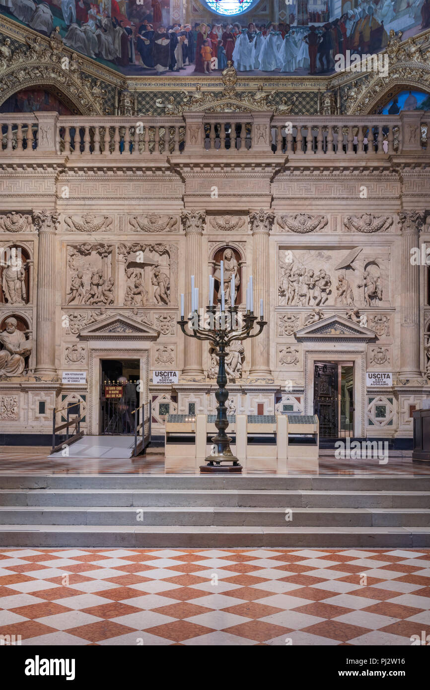 Marble screen around the Holy House, Basilica della Santa Casa interior, Loreto, Ancona, Marche, Italy Stock Photo