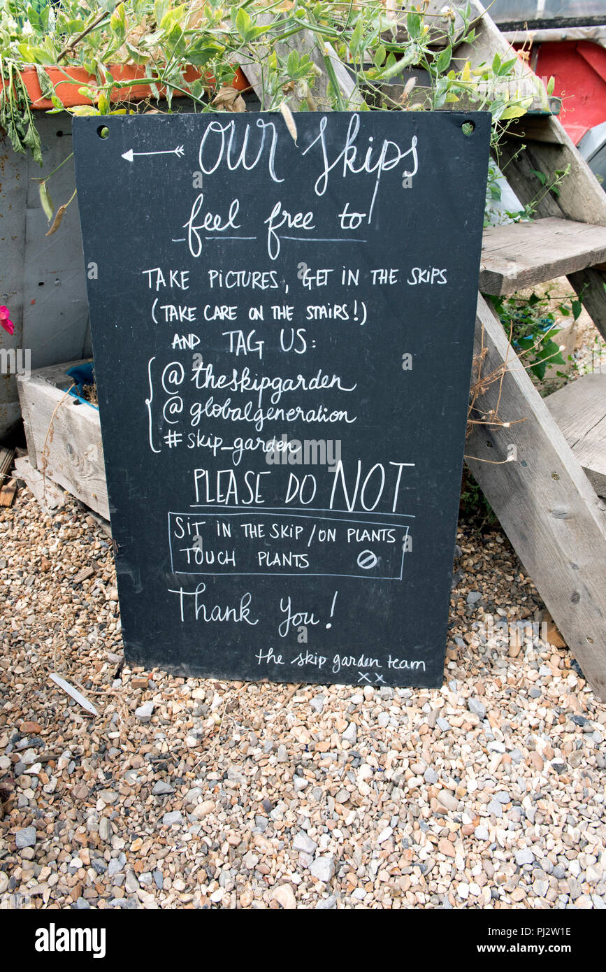 Blackboard with list of dos and don'ts, Skip Garden, Kings Cross, London, UK Stock Photo