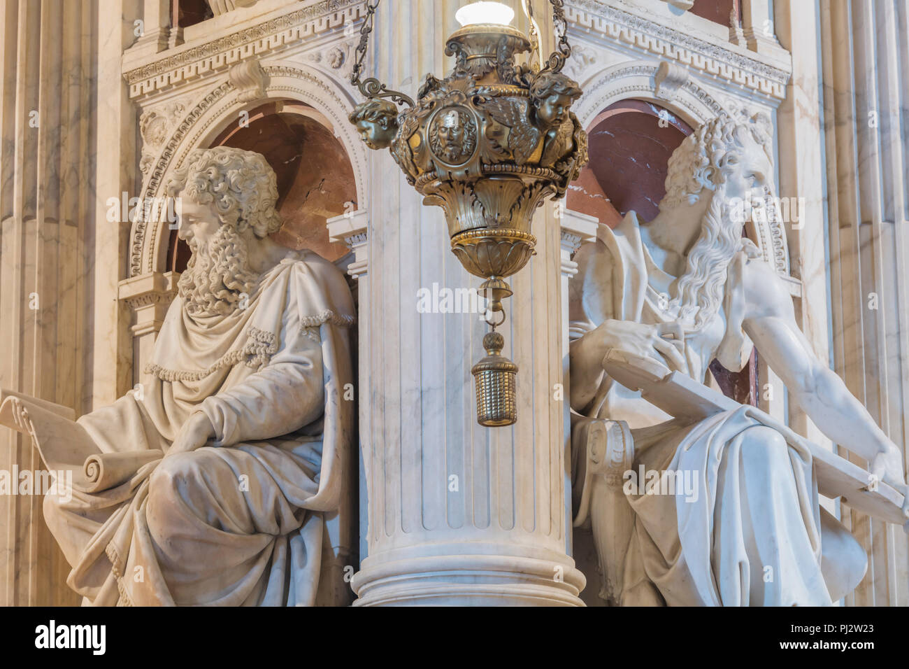 Marble screen around the Holy House, Basilica della Santa Casa interior, Loreto, Ancona, Marche, Italy Stock Photo