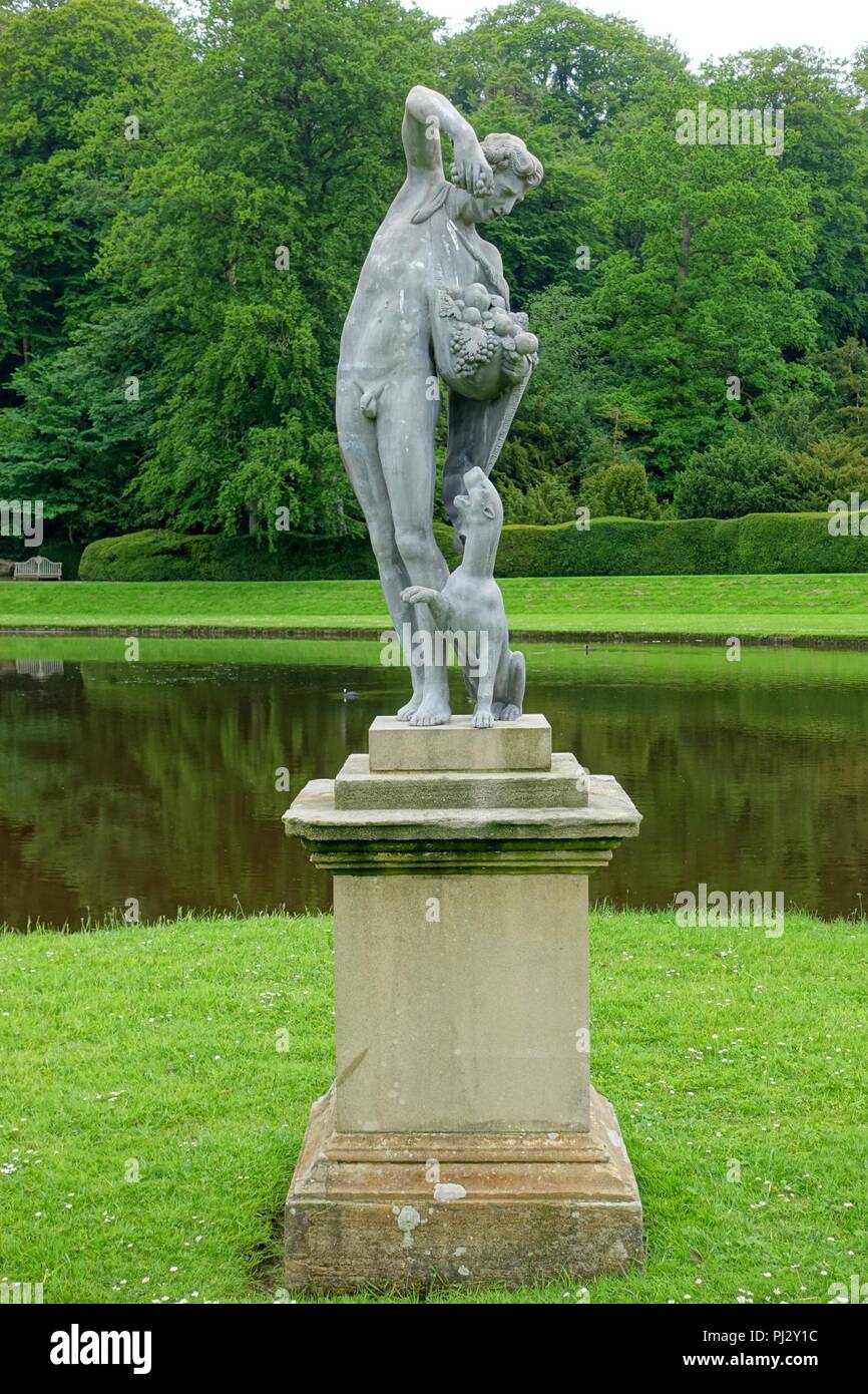 Bacchus by Andrew Carpenter, London, 1730, lead and stone - Studley Royal Park - North Yorkshire, England - Stock Photo