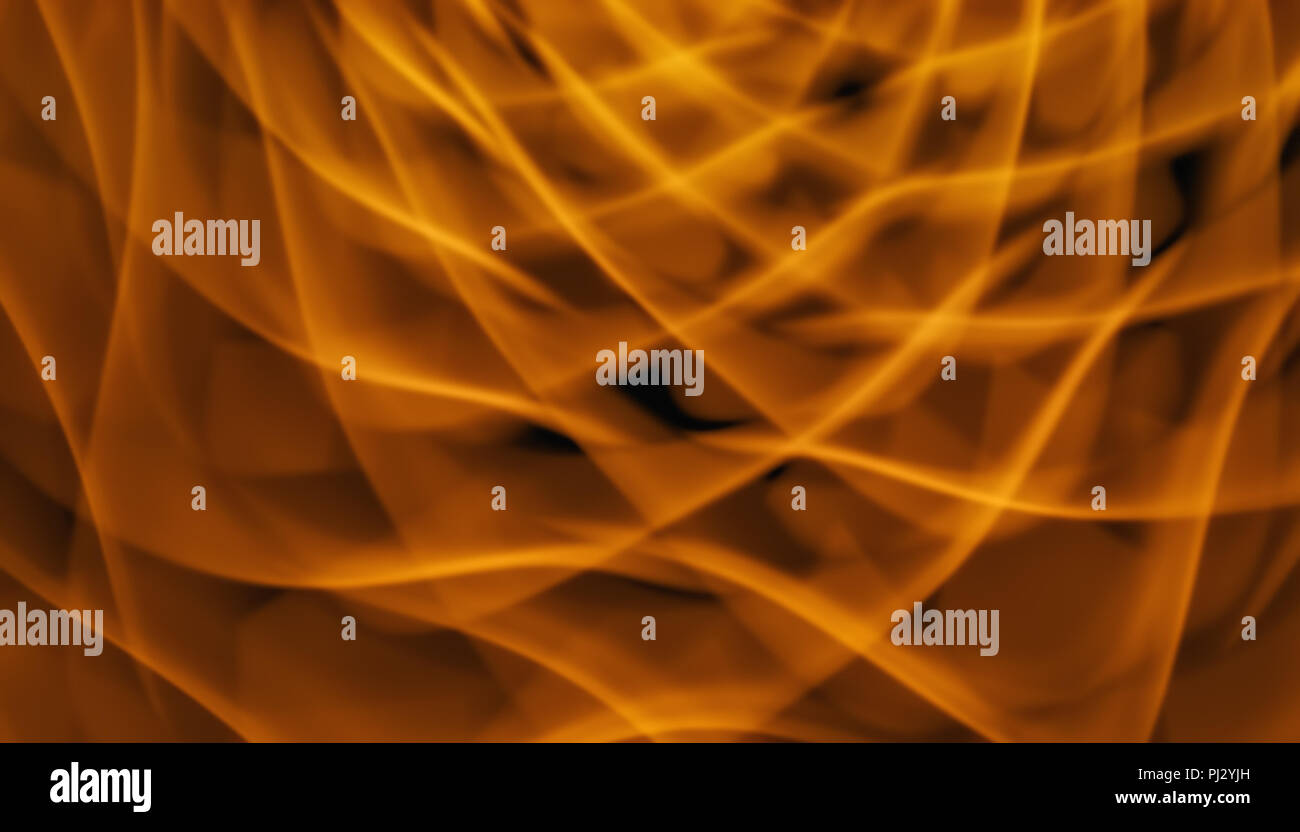 Beautiful orange background of glowing particles and lines with depth ...