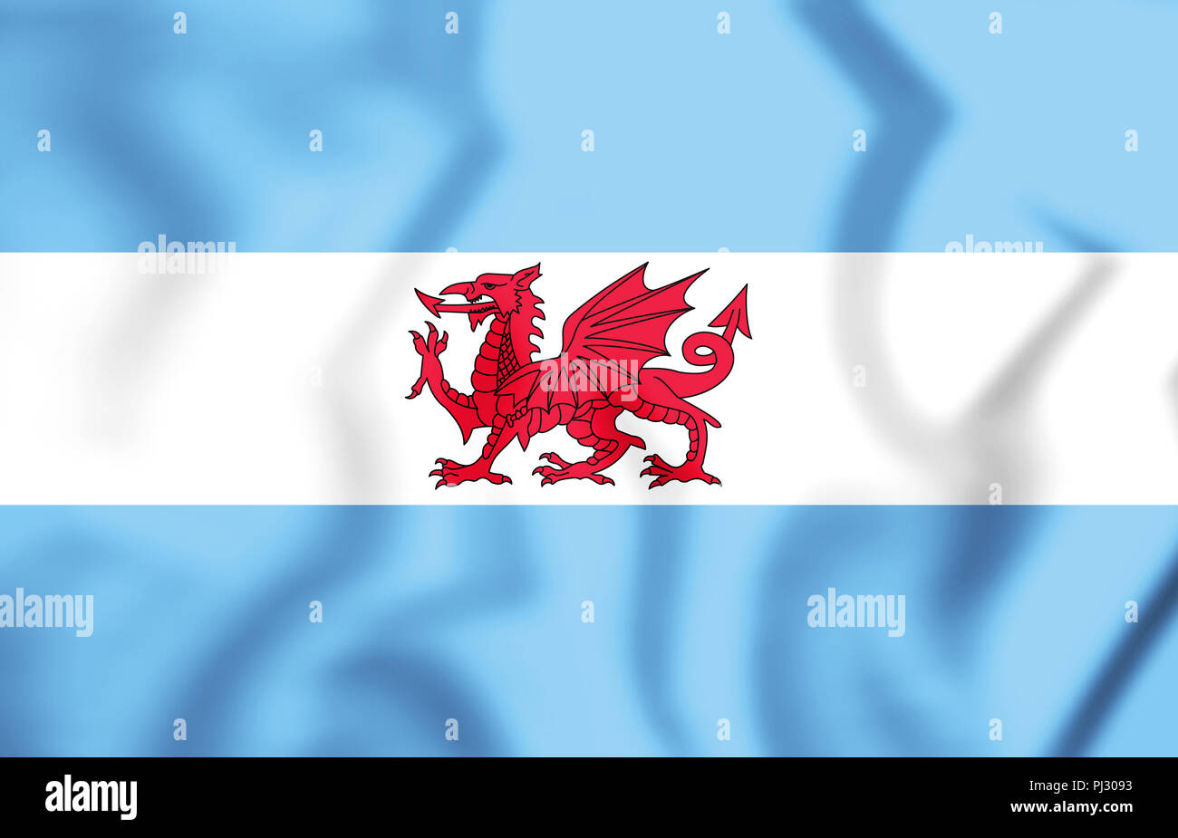 3D Flag of Puerto Madryn and the Welsh colony in Patagonia. 3D Illustration. Stock Photo