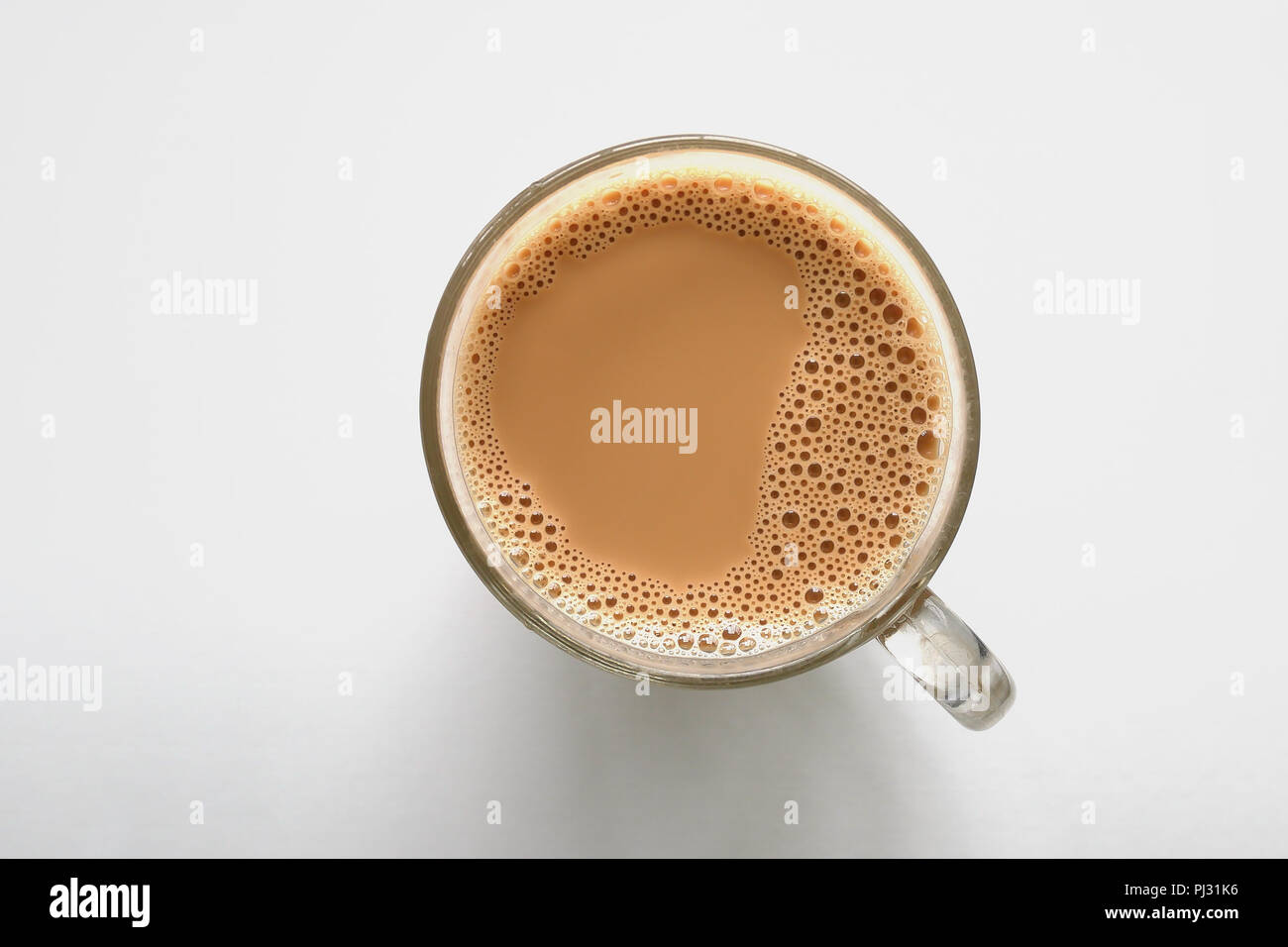 Hot coffee cup on white table background with copy space for put text or object top view minimal style Stock Photo