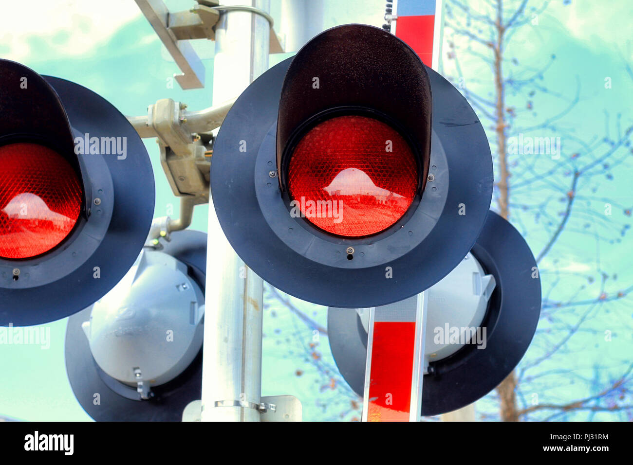 Close up of four railroad lights. Stock Photo