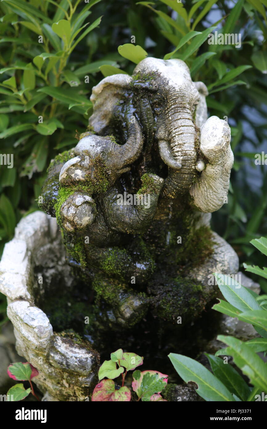 elephant fountain statue in garden Stock Photo