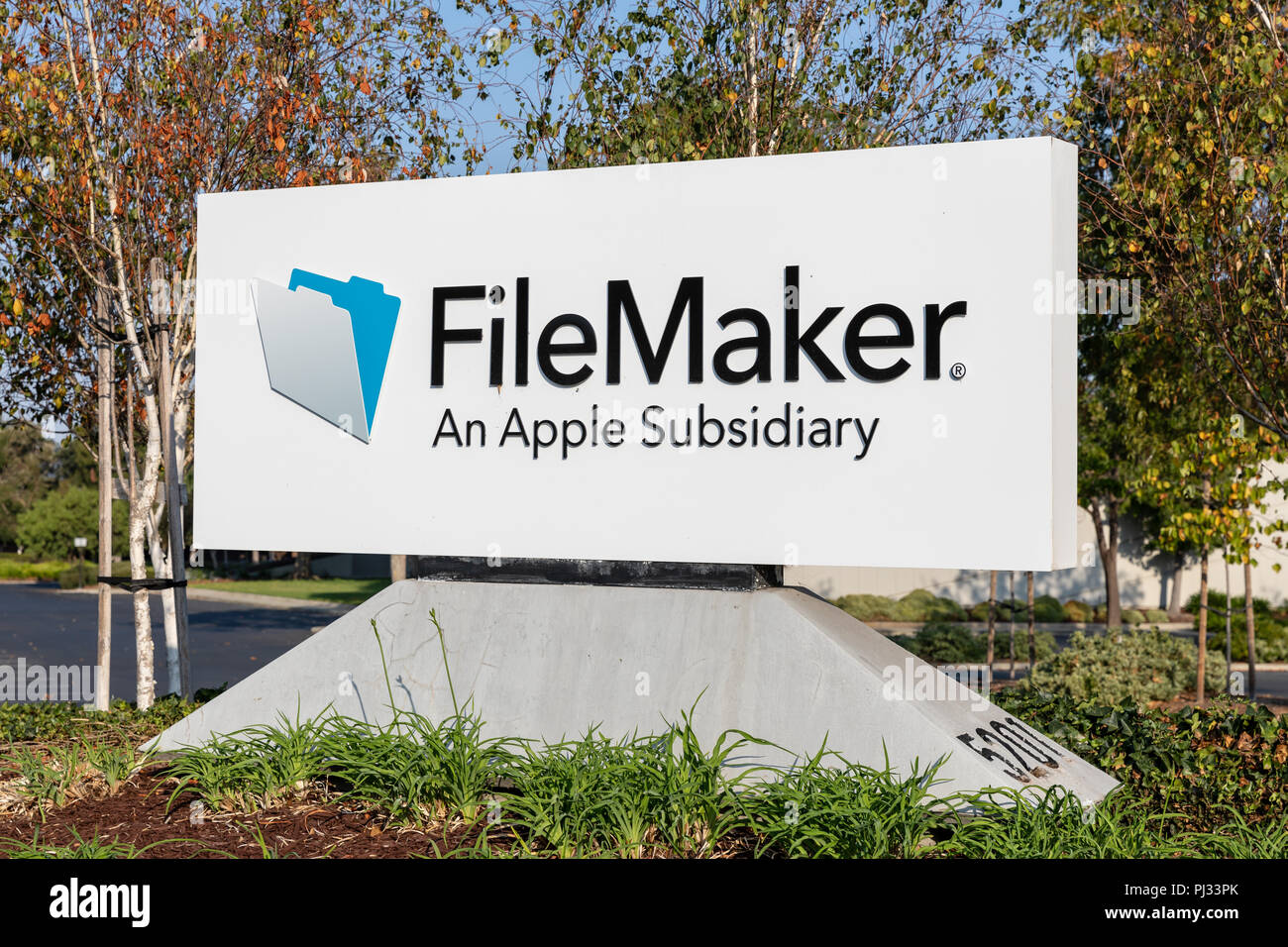 FileMaker – An Apple Subsidiary, sign; Patrick Henry Drive, Santa Clara, California Stock Photo