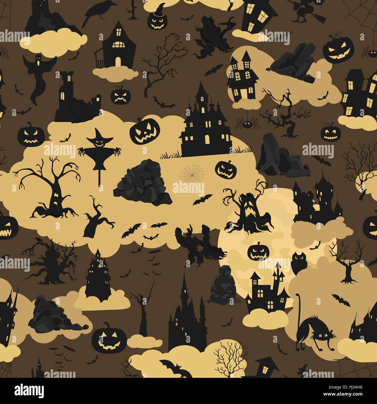 Halloween holiday seamless pattern. Flat design. Vector illustration Stock Vector