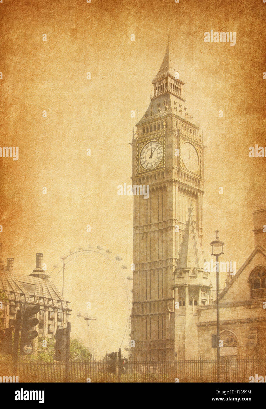 Big Ben,  London, UK. View from Abingdon street. added paper texture Stock Photo