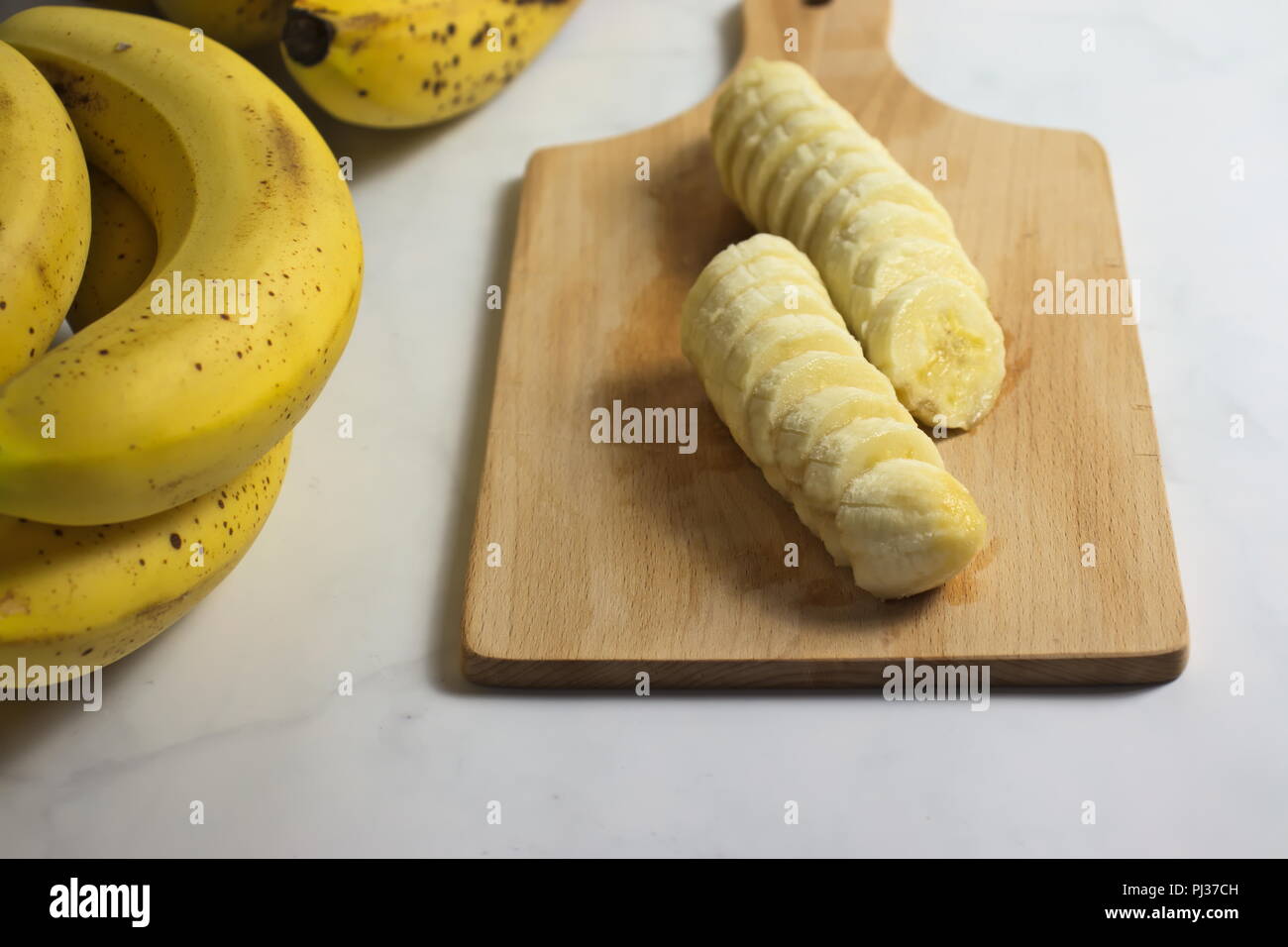 Freshly sliced ripe bananas Stock Photo