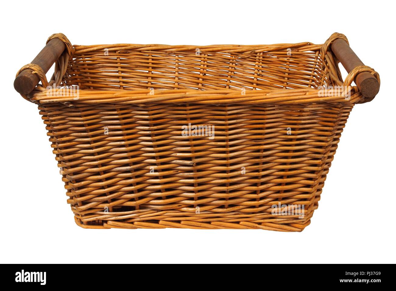 Empty wicker basket on white background Stock Photo