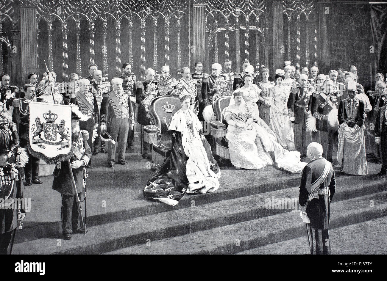 Wilhelmina, Queen of the Netherlands, receives the tribute from the People's Representative, July 5, 1898, digital improved reproduction of an original from the year 1895 Stock Photo