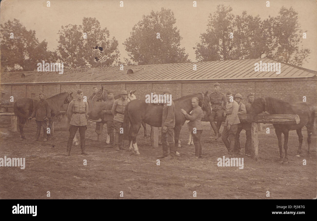 Vintage Photograph of German Soldiers and Their Horses Stock Photo