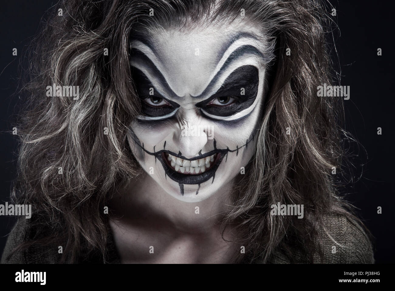 Halloween creative make up, smiling. Stock Photo