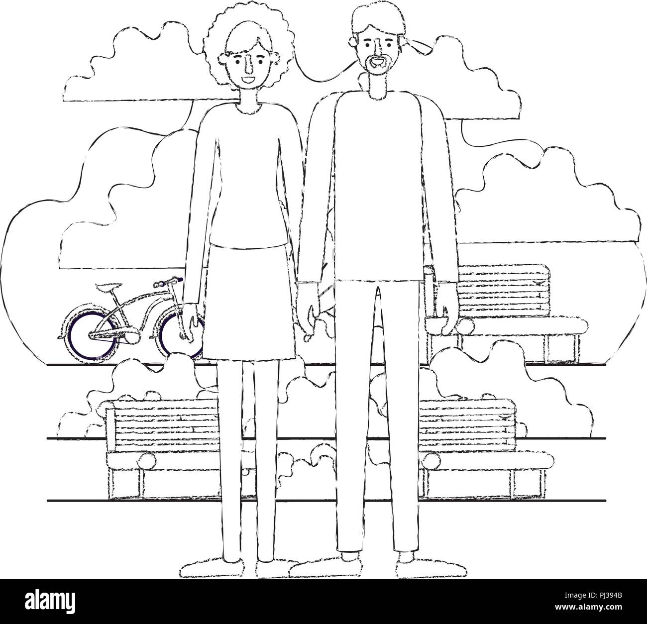 couple characters in the park with bicycle Stock Vector Image & Art - Alamy