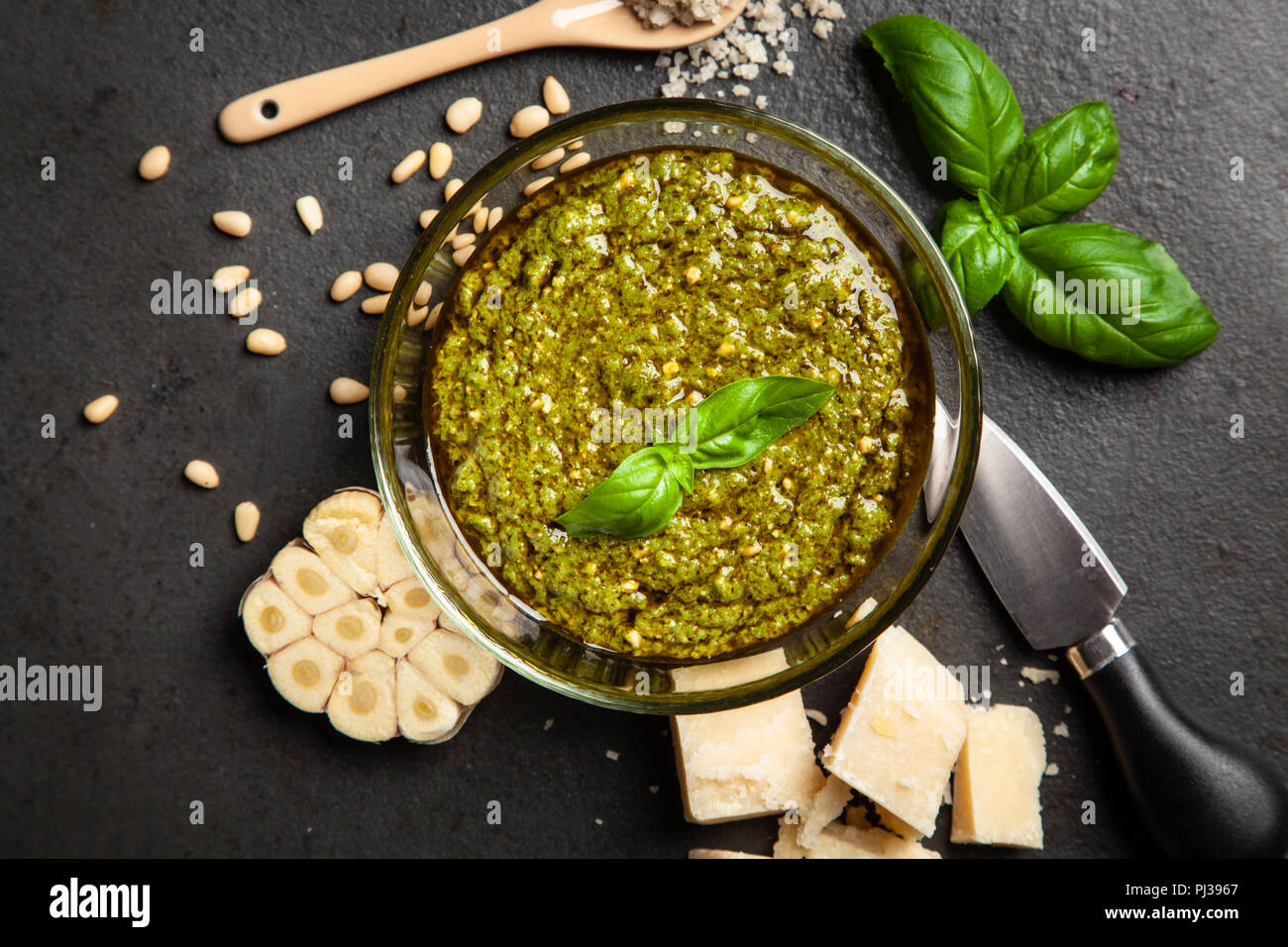 Pesto sauce in a bowl Stock Photo