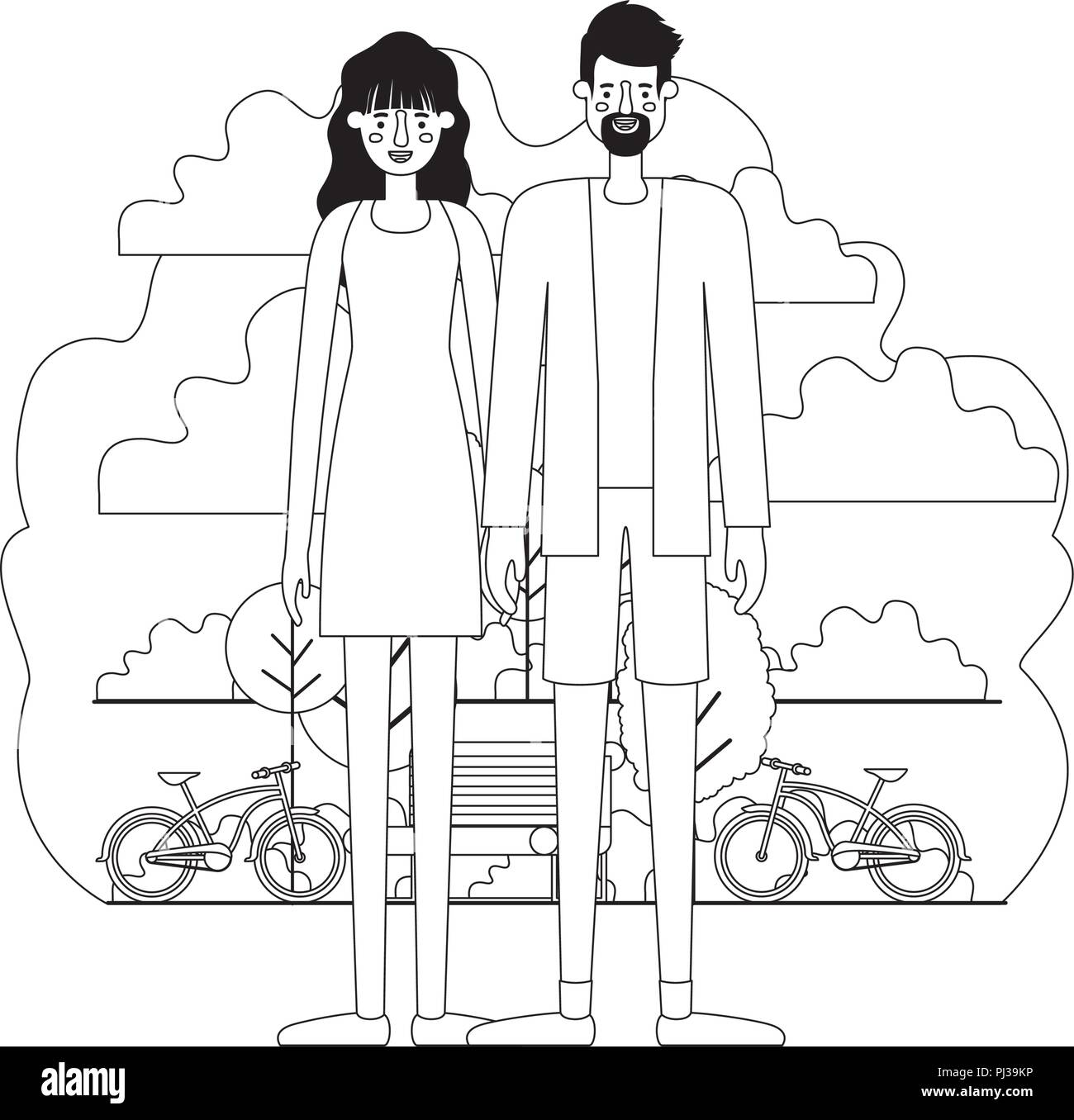 couple characters in the park with bicycle Stock Vector Image & Art - Alamy