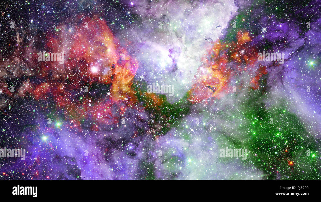 Giant glowing nebula. Space background with red nebula and stars ...