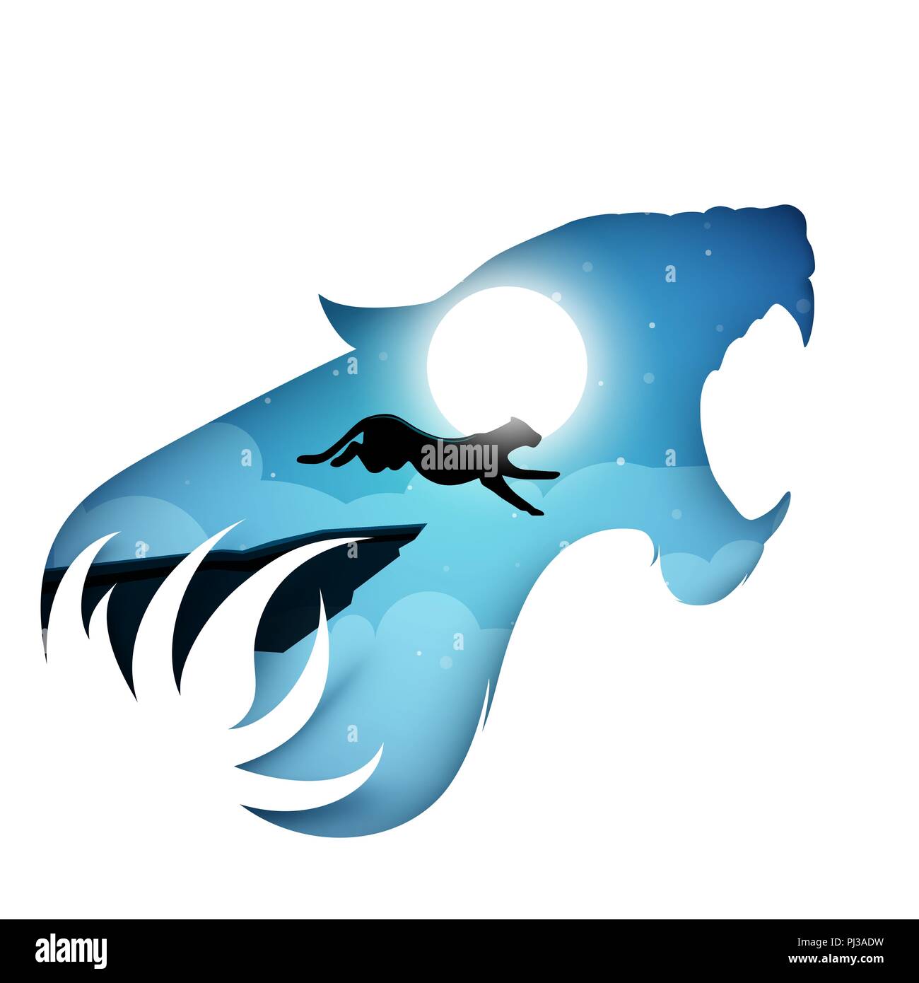 Night dynamic illustration - leopard in a jump. Stock Vector