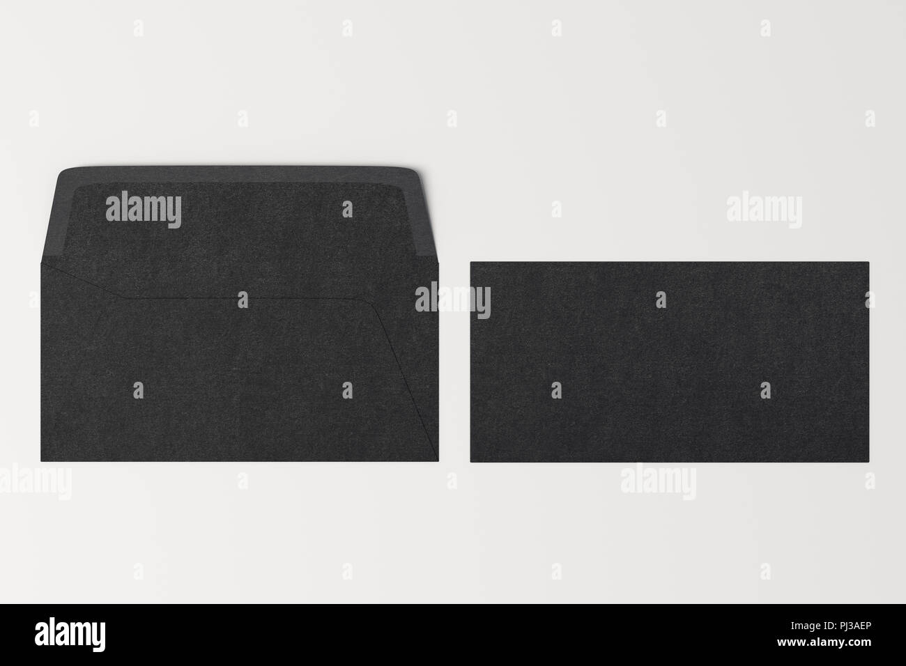Black blank closed envelope and open envelope on white background. 3d ...