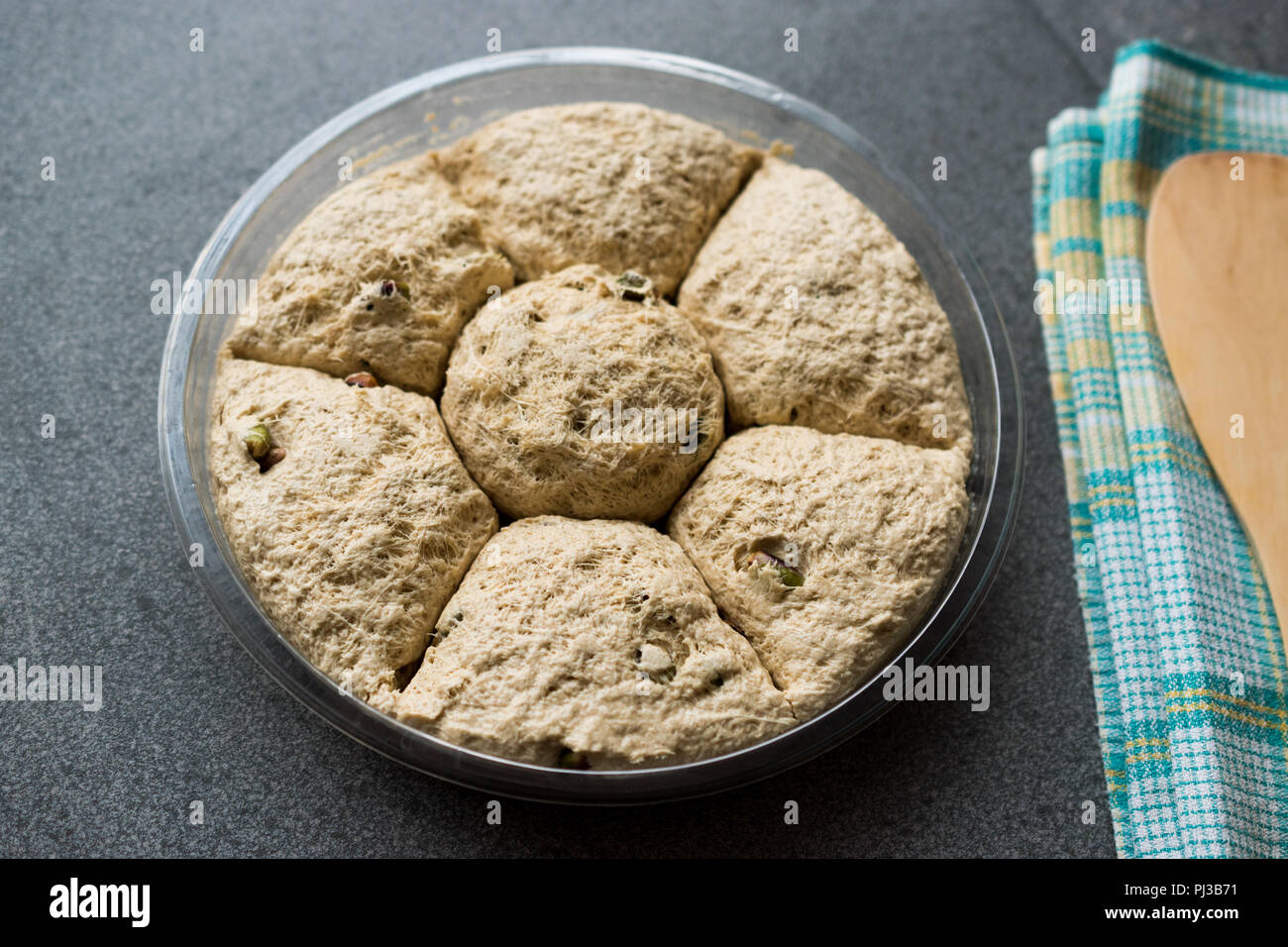 Round Halva / Helva with Pistachio / Kurek Helvasi. Traditional Dessert