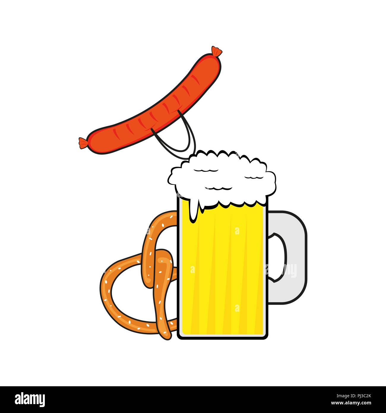 Beer, sausage and pretzel Stock Vector