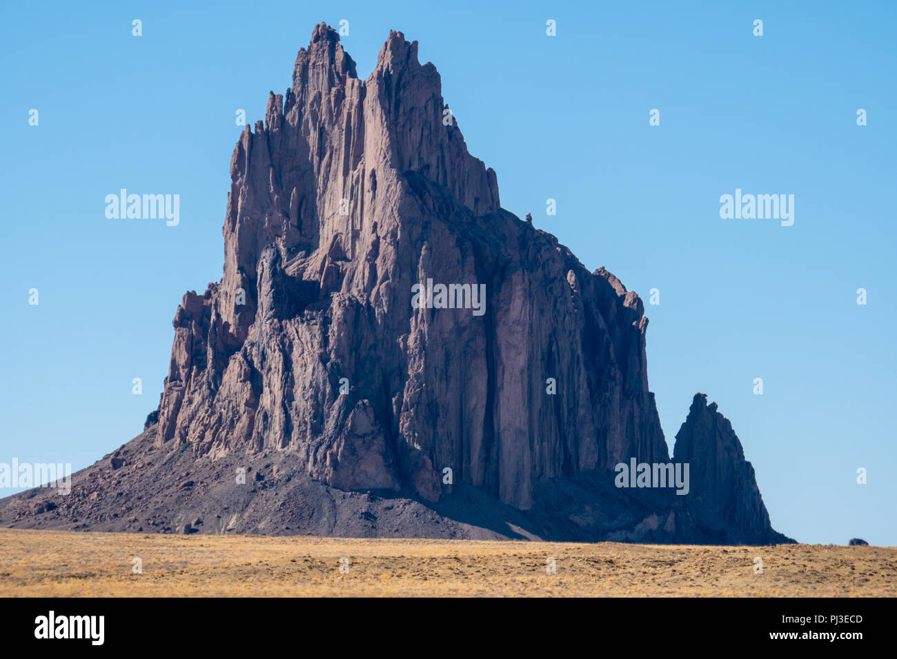 View of Shiprock rock formation in the New Mexico Desert in the Four Corners area. This is