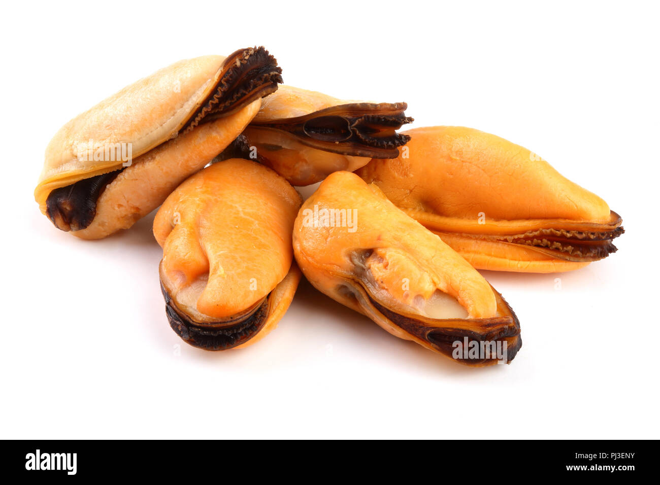 five mussel without shell isolated on white background Stock Photo Alamy