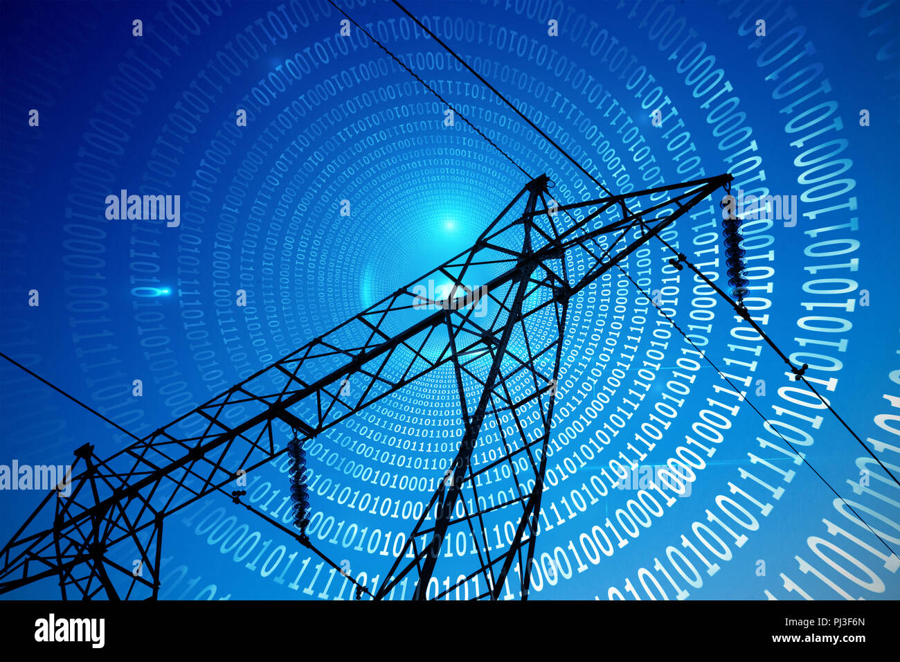 Composite image of spiral of shiny binary code Stock Photo