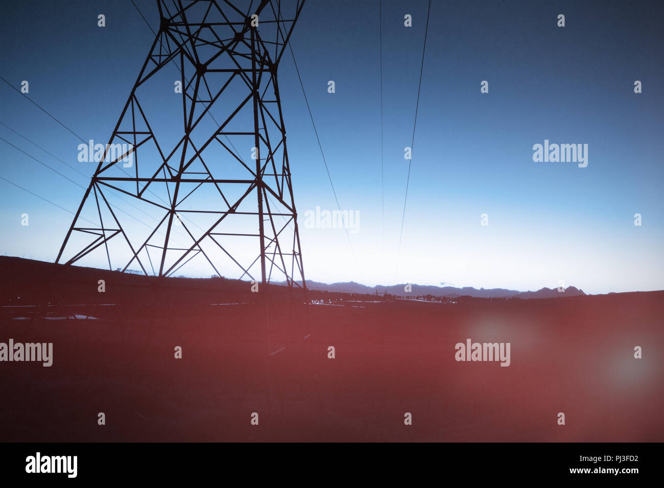 The evening electricity pylon silhouette Stock Photo - Alamy