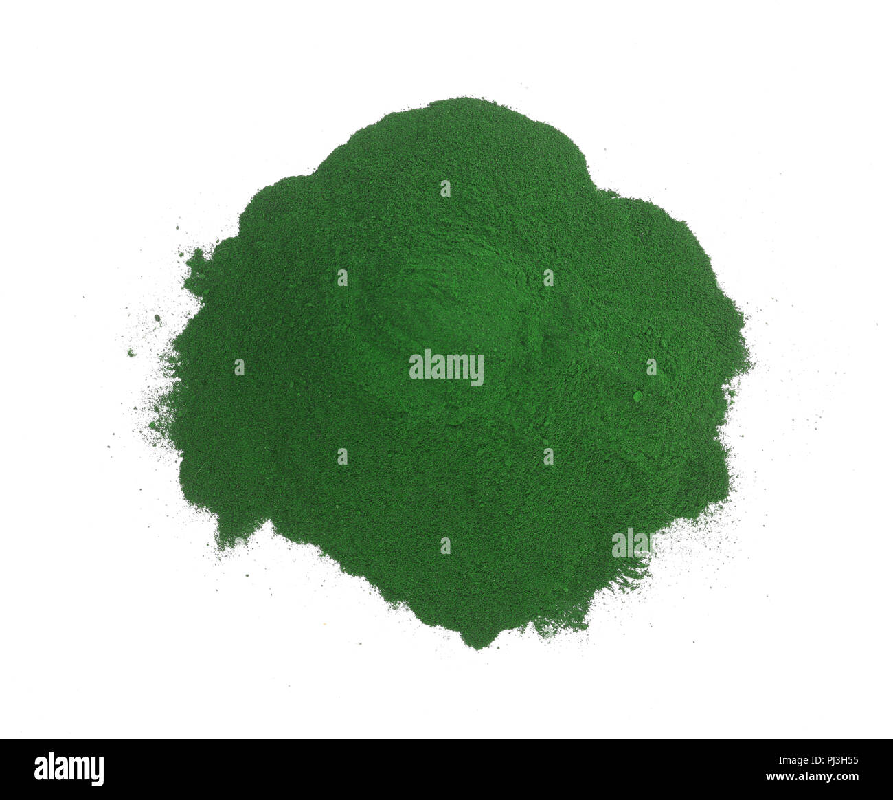 Spirulina algae powder isolated on white background. Top view Stock Photo