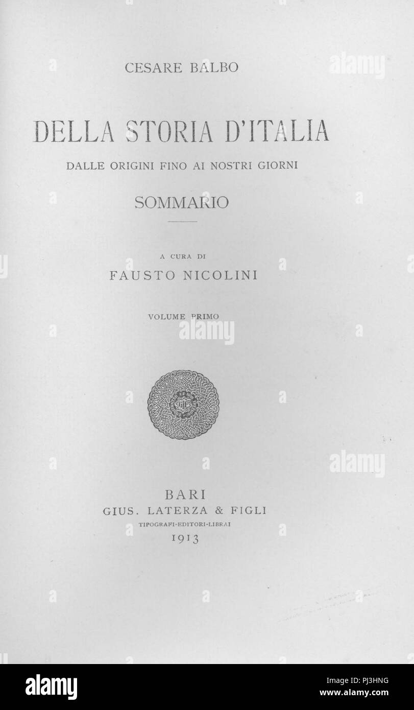 Balbo - Storia d'Italia dalle origini fino ai nostri giorni, 1913 - BEIC 1740806. Stock Photo