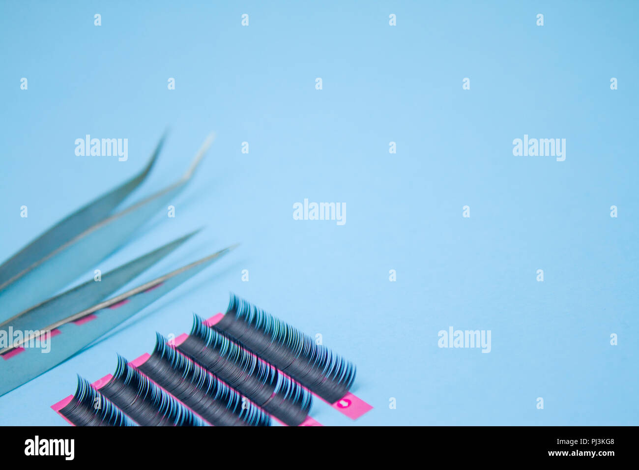 Download Beauty And Fashion Concept Tools For Eyelash Extension Procedure Two Tweezers With False Lashes On Blue Background Copyspace Mockup Stock Photo Alamy