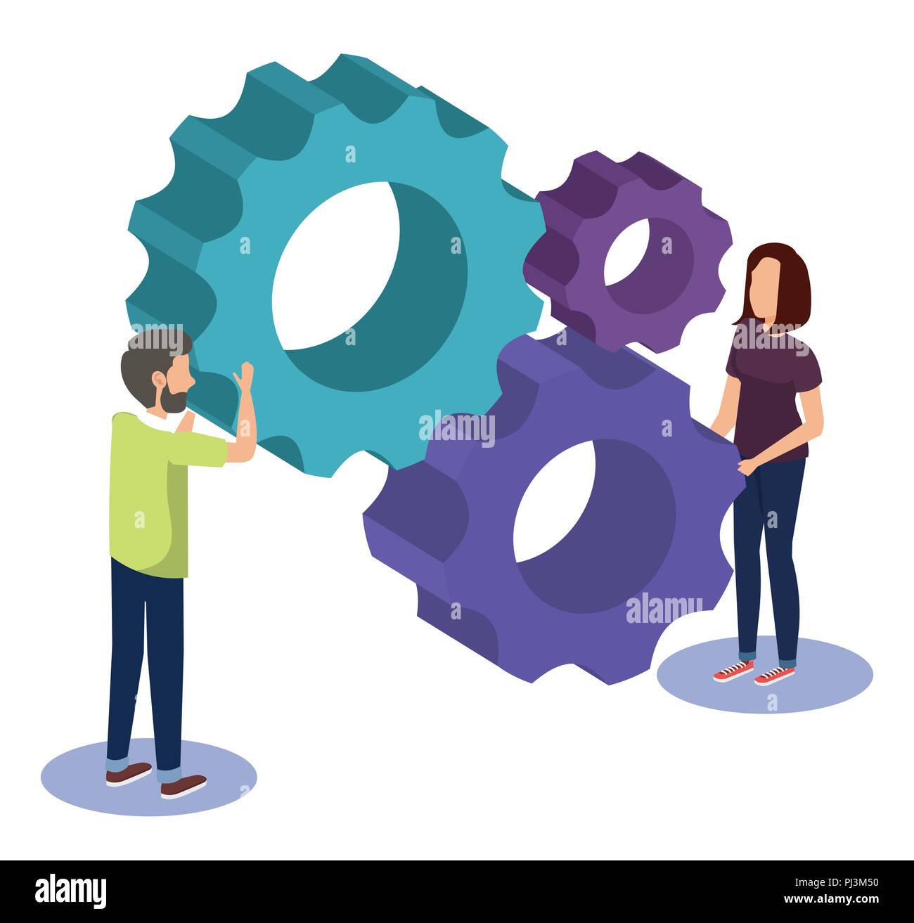 couple teamwork with gears Stock Vector Image & Art - Alamy