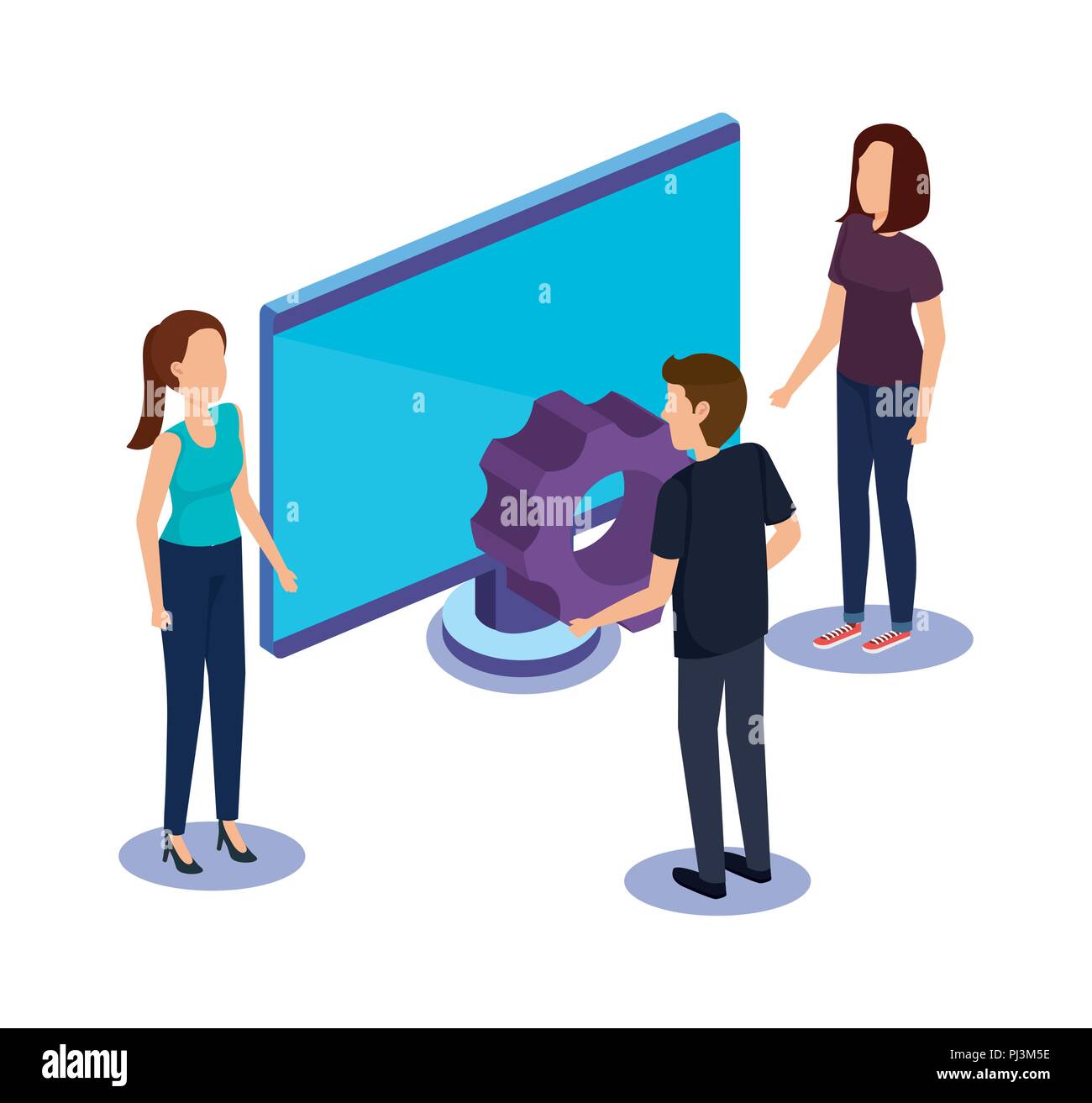 group of people teamwork with monitor computer Stock Vector Image & Art