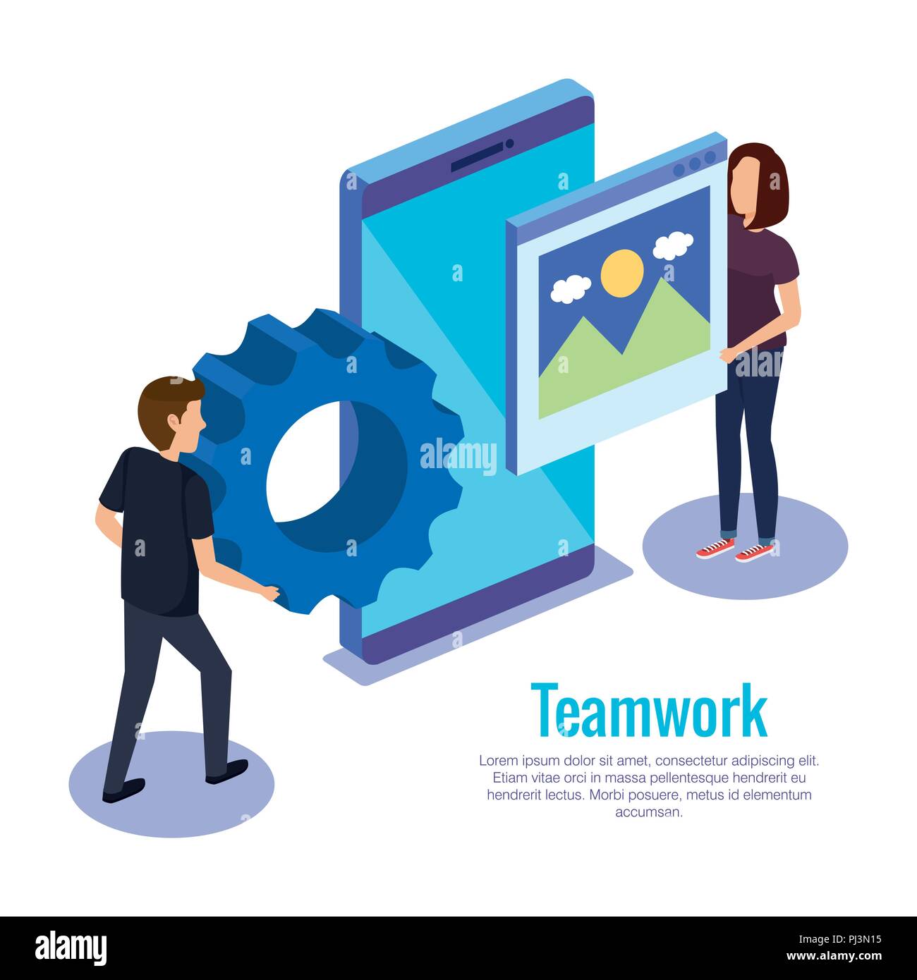 couple teamwork with smartphone Stock Vector Image & Art - Alamy