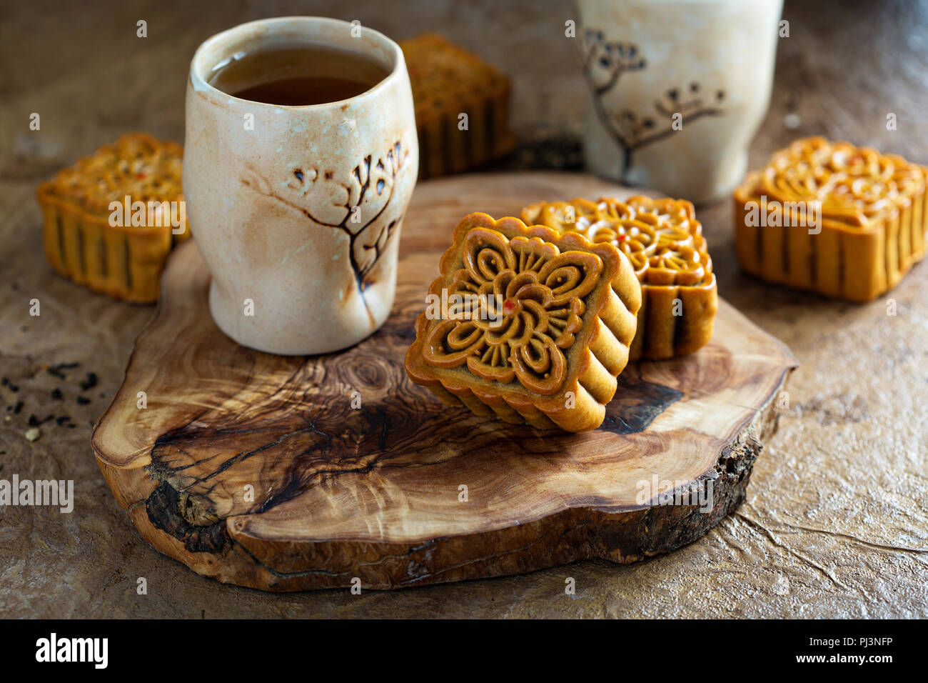 Traditional Chinese mooncakes for mid autumn festival with egg yolk ...