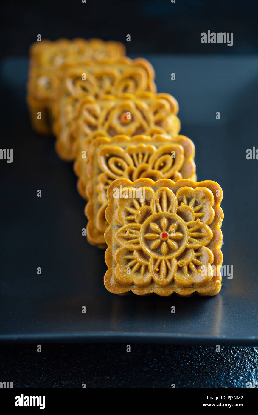 Traditional Chinese mooncakes for mid autumn festival with egg yolk ...