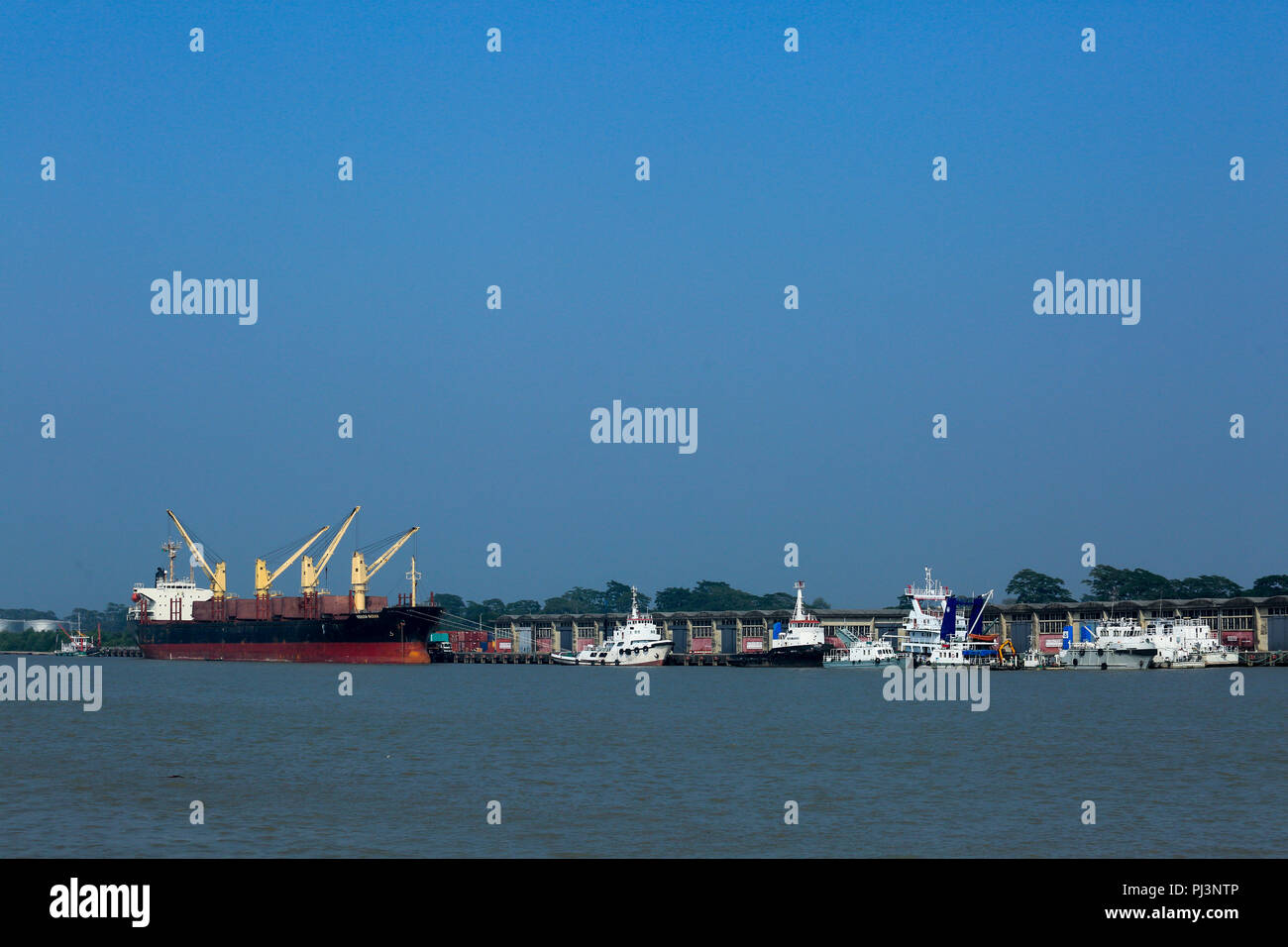 The Port of Mongla is the second busiest seaport of Bangladesh. Bagerhat, Bangladesh Stock Photo
