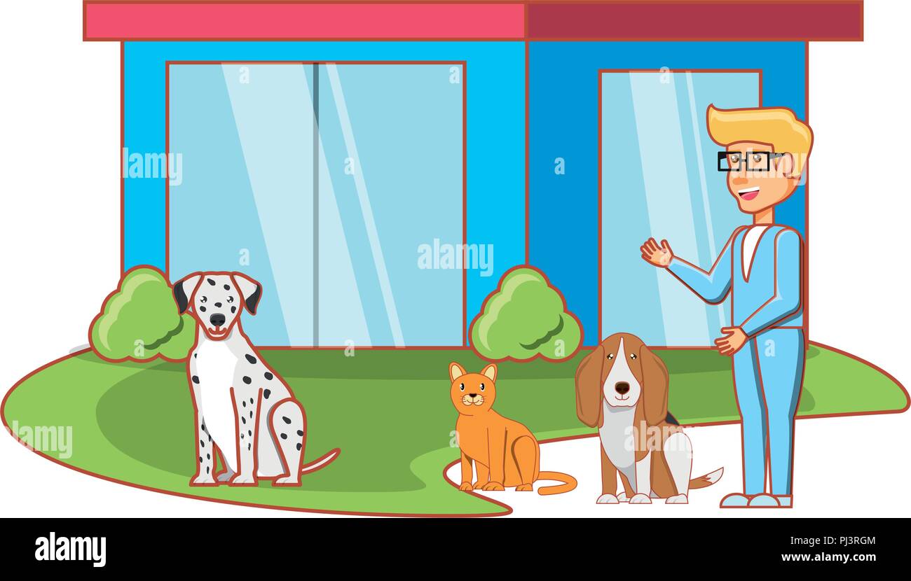 cute dogs and pet store icon over white background, vector illustration ...