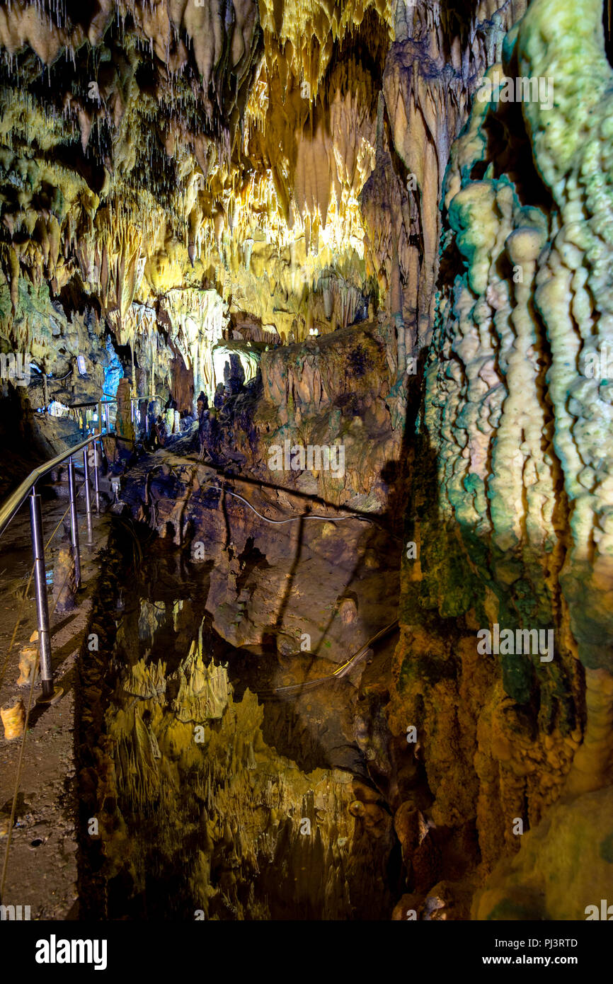 The magnificent and majestic caves of Diros in Greece. A spectacular sight of stalacites and stalagmites which took millions of years to form. Stock Photo