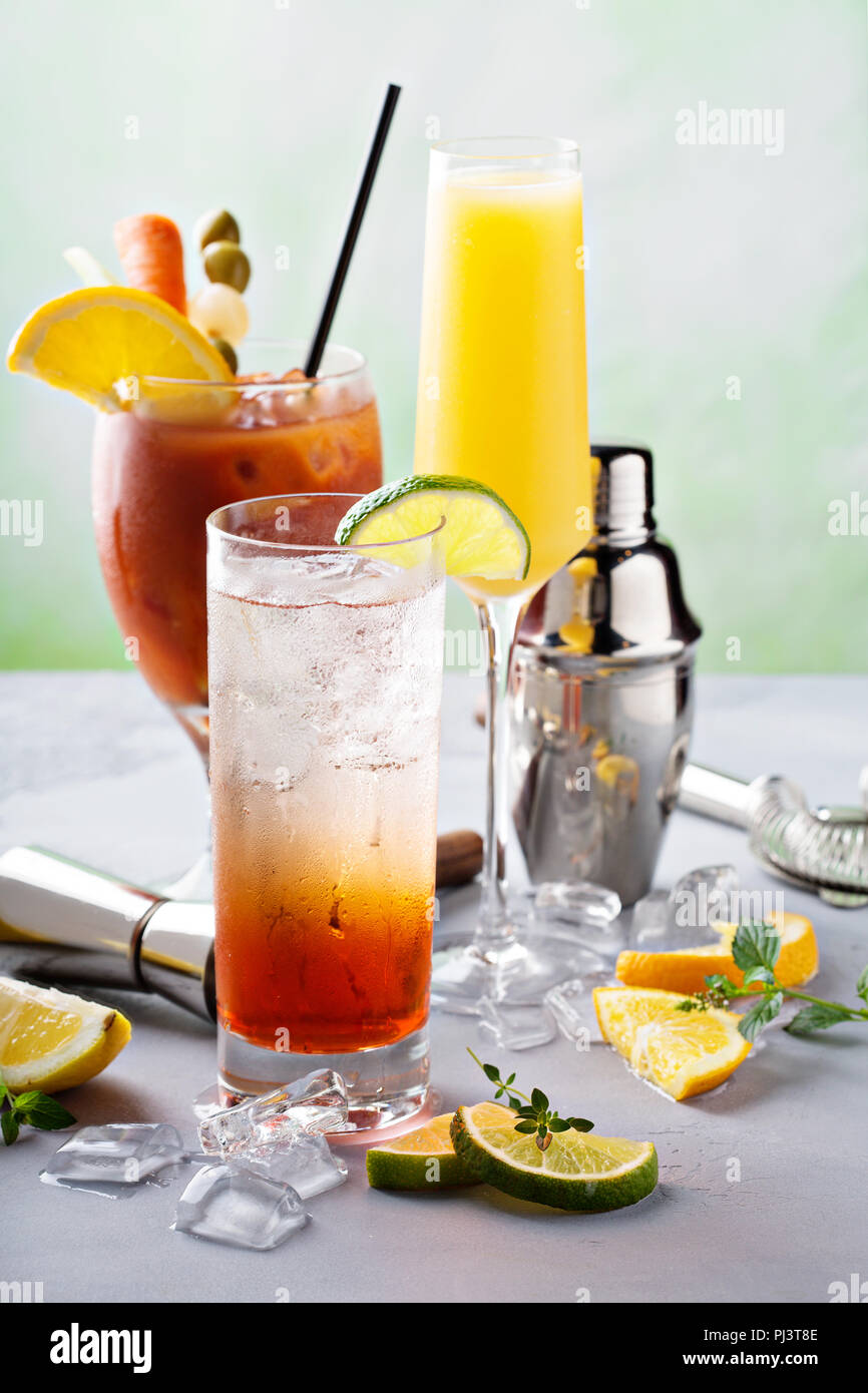 Bloody Mary and mimosa, breakfast or brunch cocktails variety Stock