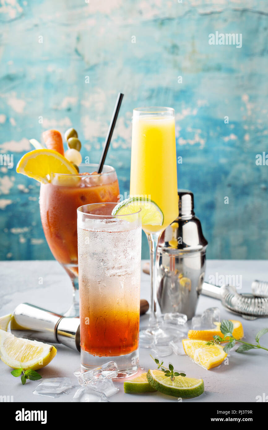 Bloody Mary and mimosa, breakfast or brunch cocktails variety Stock