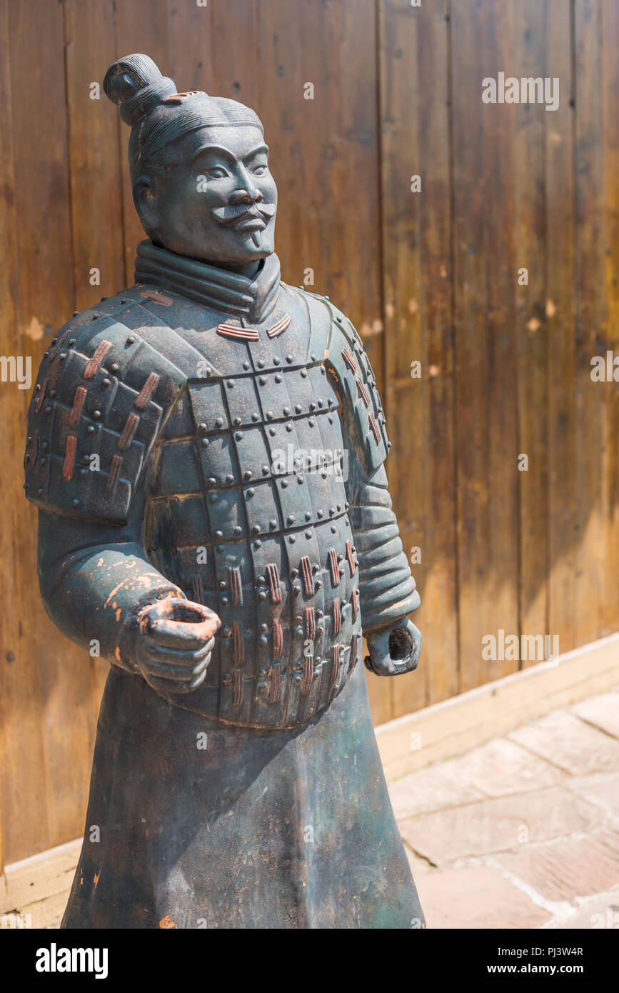 Terracotta army soldier statue replica in a street of Anren, Sichuan