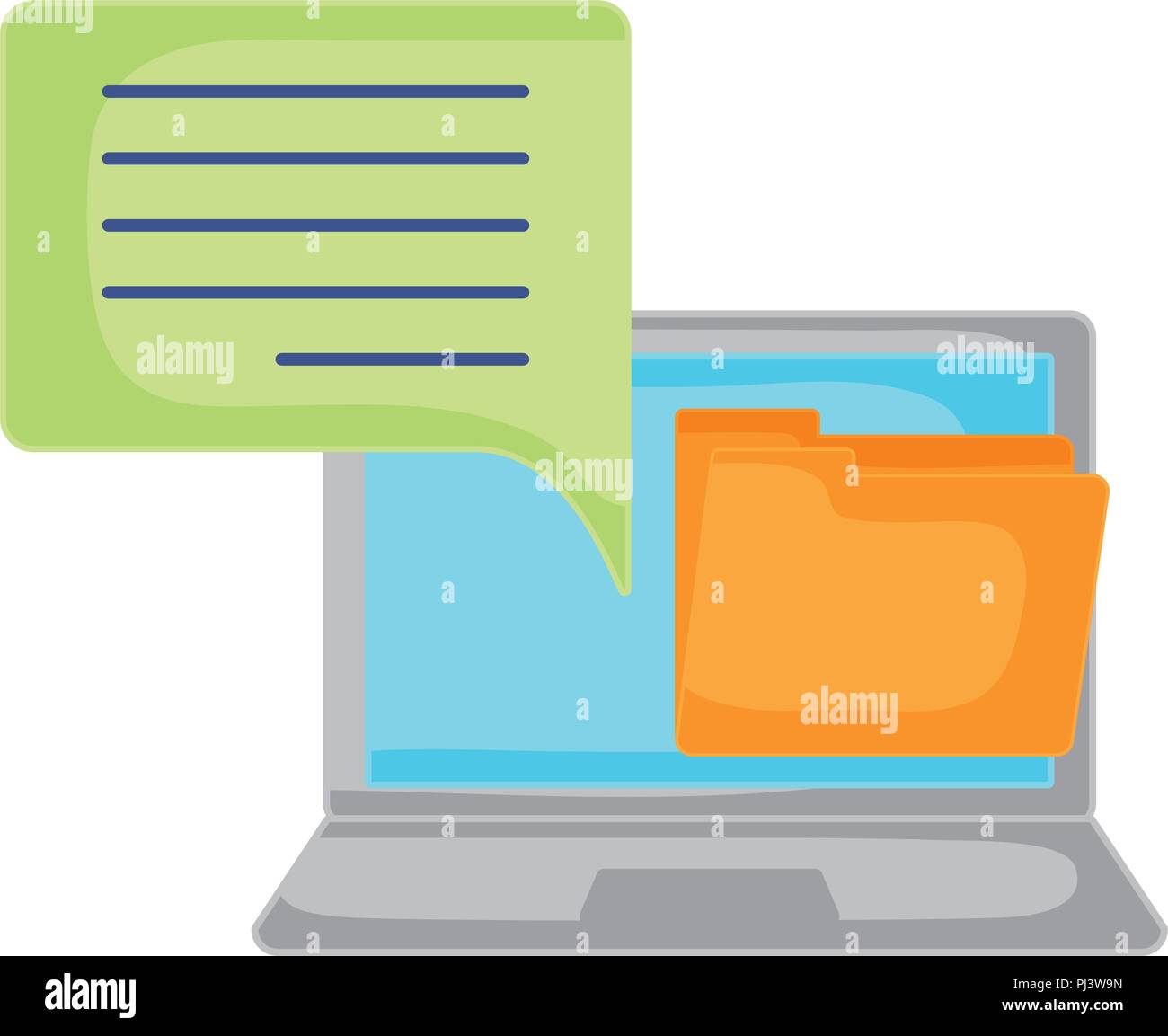 laptop computer with speech bubble and folder over white background ...