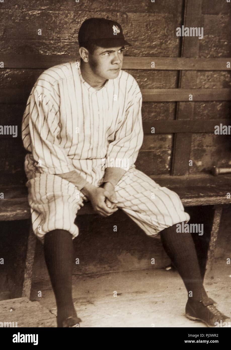Babe Ruth dugout c1920. Stock Photo