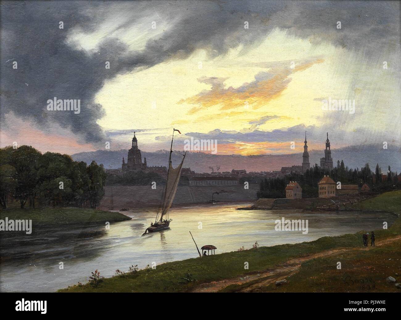 Knud Andreassen Baade - Dresden i solnedgang (1838). Stock Photo