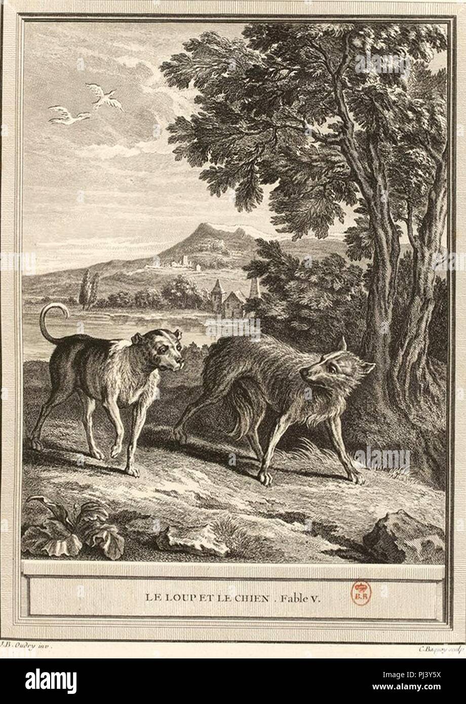Baquoy Oudry La Fontaine Le Loup Et Le Chien Stock Photo