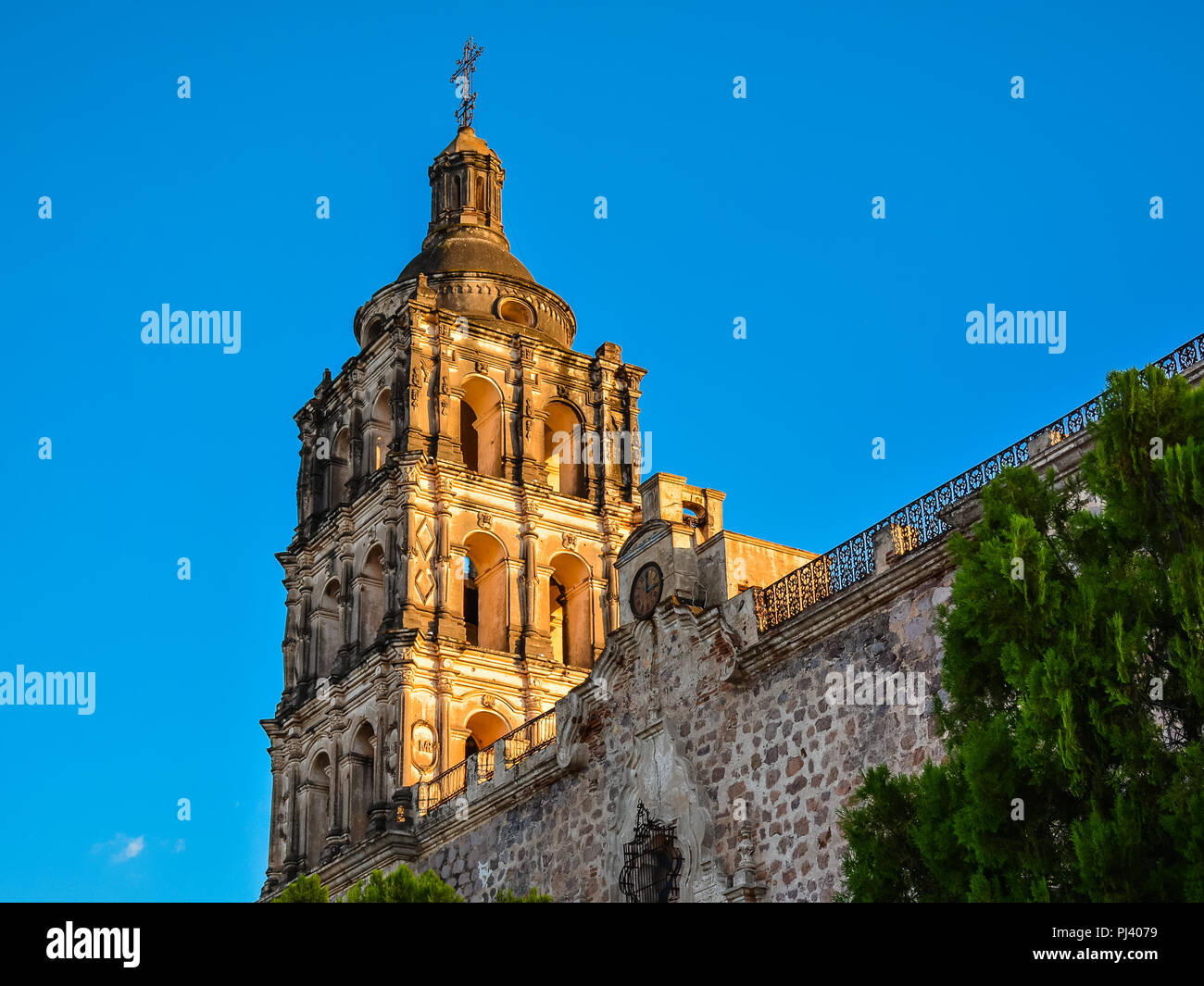 Bell Tower of the Immaculate Conception Church - Alamos, Mexico Stock Photo