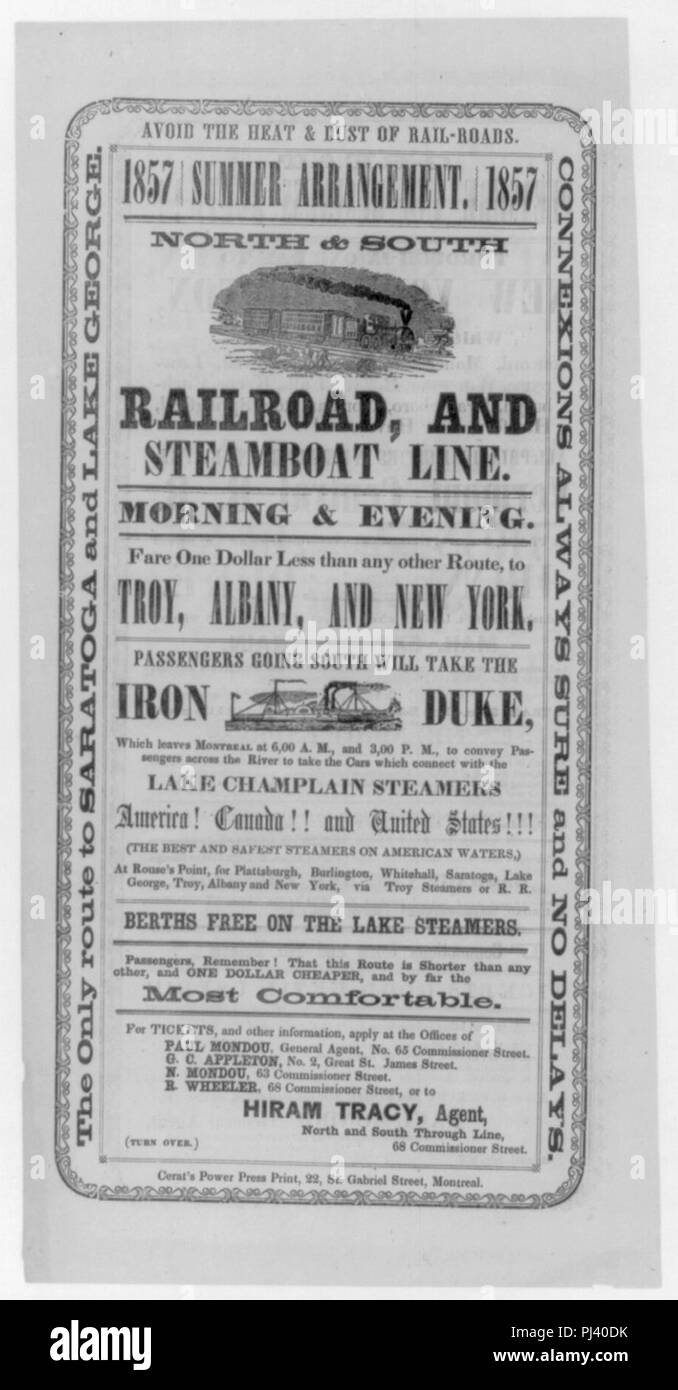 Avoid the heat & dust of rail-roads. Summer arrangement... North & South railroad, and steamboat line ... to Troy, Albany, and New York... Stock Photo
