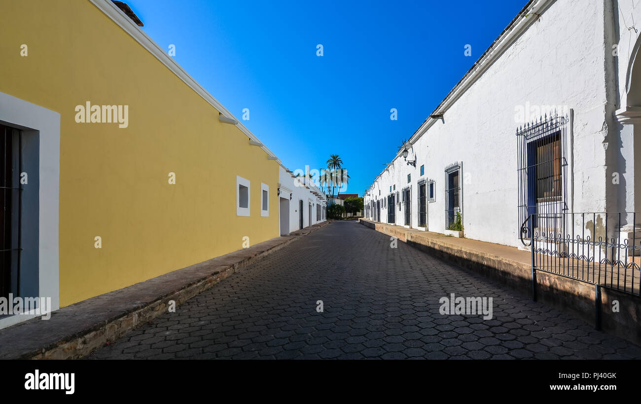 Typical street in the Spanish Colonial town of Alamos, Sonora, Mexico Stock Photo